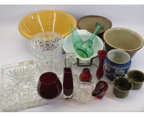 CROCK POT - glazed, 37cms diameter, other pottery, Wedgwood Jasperware planter, glassware, ETC