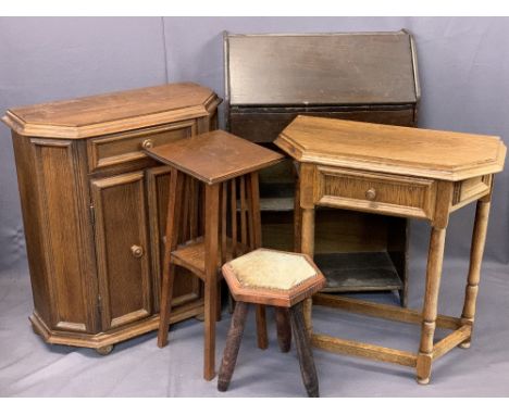 VINTAGE &amp; REPRODUCTION FURNITURE PARCEL, 5 ITEMS - a vintage fall-front bureau with open lower shelving, 91cms H, 61cms W