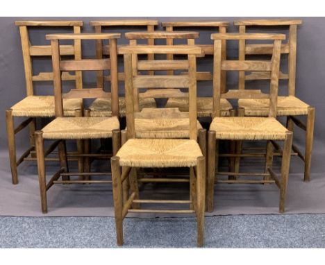 VINTAGE RUSH SEATED CHAPEL OR CHURCH CHAIRS (8) - 82.5cms H, 41cms W, 36cms D