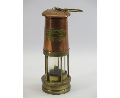 COPPER &amp; BRASS MINER'S LAMP - by Thomas &amp; Williams Ltd Makers, Aberdare
