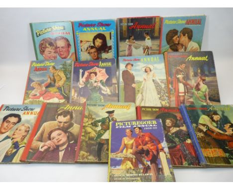 VINTAGE PICTURE SHOW ANNUALS (13) along with one Picture Goer Film annual, dates from 1947 through to 1960, missing 1957, 58,