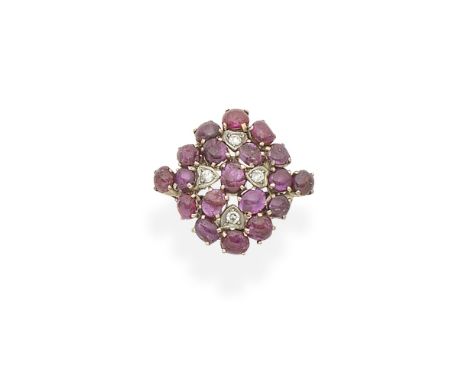 RUBY AND DIAMOND RINGSet with ruby cabochons and brilliant-cut diamonds, ring size approx. I½For further information on this 