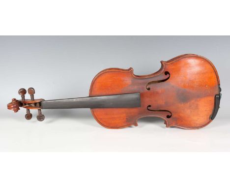 An early 20th century violin with two-piece back, bearing interior label, detailed 'Emanuel Whitmarsh London 1907', length of