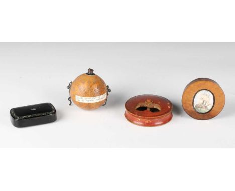 A 19th century engraved gourd snuff flask, decorated with an incised portrait of Napoleon Bonaparte, length 6.5cm, together w