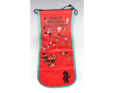 A collection of approximately fifty-six Robertson's Jam enamel pin badges, some attached to a Robertson's felt scroll, togeth