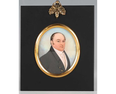 Early 19th century British School - a half-length portrait miniature of John Wright, Wallsend, watercolour on ivory, 7cm x 5.