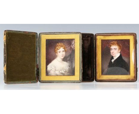 Early 19th century British School - a pair of half-length portrait miniatures of a young gentleman wearing a black jacket and