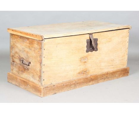 A large 18th century fruitwood trunk, height 61cm, width 131cm, depth 62cm.