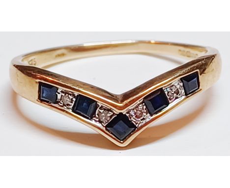 9CT GOLD 5 STONE SAPPHIRES AND DIAMONDS WISHBONE RING 1.8g SIZE P
THIS ITEM IS IN SECURE OFF-SITE STORAGE, VIEWING BY APPOINT