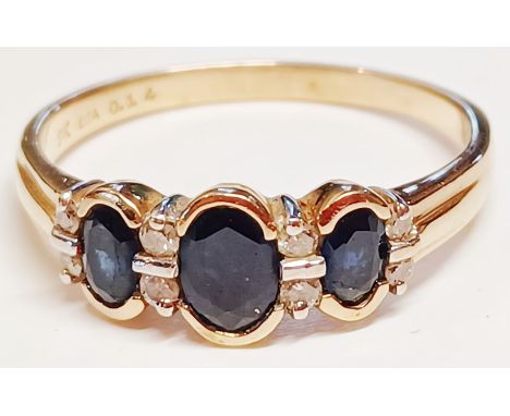 9CT GOLD 3 STONE SAPPHIRES AND DIAMONDS RING SIZE T 2.7g
THIS ITEM IS IN SECURE OFF-SITE STORAGE, VIEWING BY APPOINTMENT ONLY
