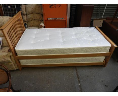 Modern Light Oak Single Bed with Guest Bed under - ONLY USED TWICE 