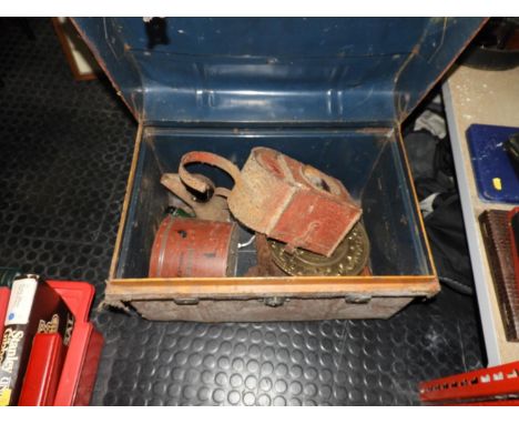 Old Trunk and Contents - Road Lamps etc 