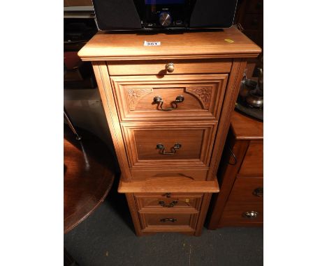 Pair of Good Quality Light Oak Veneered Bedside Cabinets with Brushing Slides 
