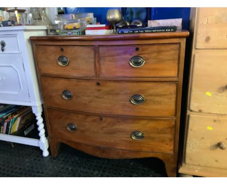 Victorian Mahogany Bow Fronted Two over Two Chest of Drawers - 35" wide x 19" deep x 34" high