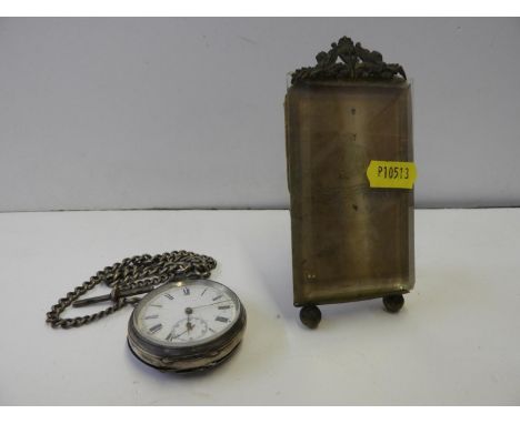 Easel Picture Frame and Pocket Watch on Chain 