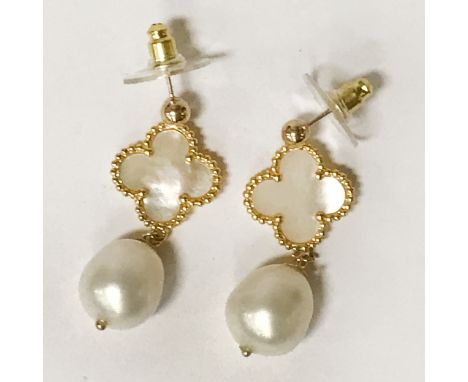 9CT GOLD MOTHER OF PEARL &amp; SOUTH SEA PEARL DROP EARRINGS