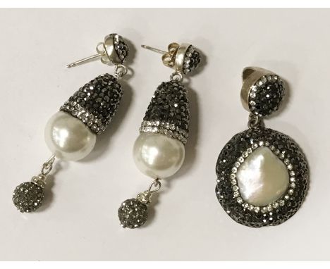 STERLING SILVER PEARL &amp; PAVE CRYSTAL STATEMENT SET