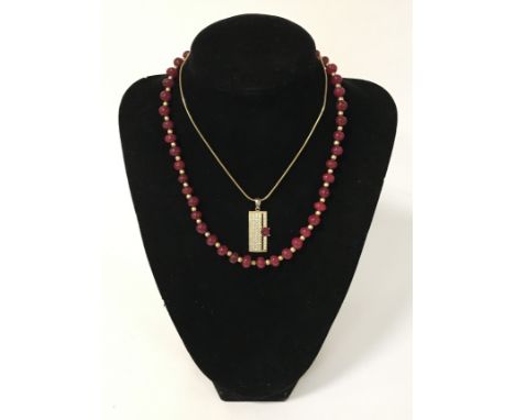 RUBY NECKLACE &amp; PENDANT 14K GILT SILVER