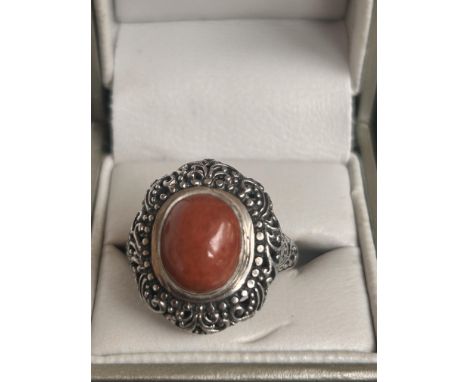 Ladies large stone silver dress ring