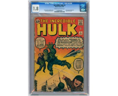 THE INCREDIBLE HULK #3 – (Sept 1962) – GRADED 1.8 by CGC – Key Issue: First appearance of Ringmaster. Origin of Hulk retold. 