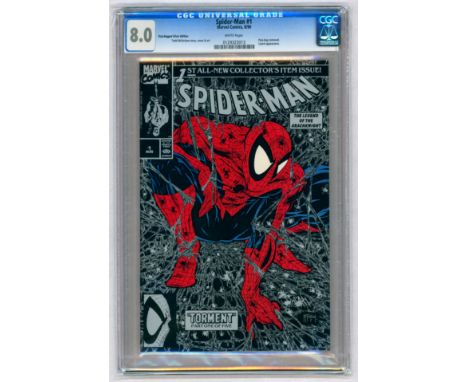 SPIDER-MAN #1 Poly-Bagged Silver Edition – (Aug. 1990 Marvel) – GRADED 8.0 by CGC – Lizard appearance. Todd McFarlane story, 