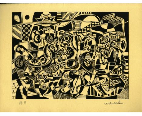 Artist: Steve Wheeler (American, 1912 - 1992). Title: "Newbe". Medium: Original silkscreen. Date: Composed 1947. Dimensions: 