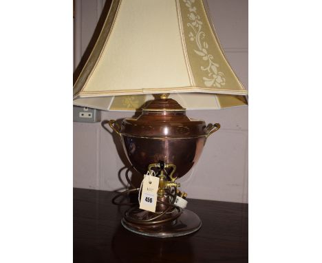 A 19th Century copper samovar, brass fittings, converted to a table lamp.