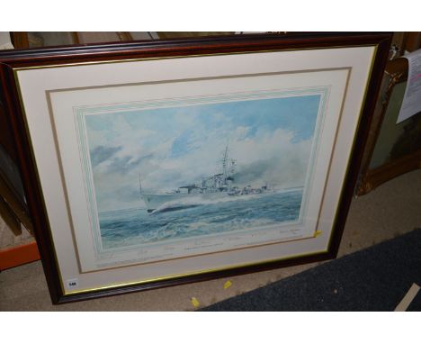 A limited edition colour print, after Edwin Straker - "H.M.S. Kelly- Flotilla Leading J and K Class", numbered 159/750, signe