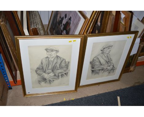 Pencil drawings, by Mary Kipling - "County Durham Miner Kit Blenkinsop" and and another portrait of Kit Blenkinsop, signed an