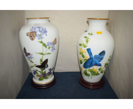 A limited edition vase 'The Bluebirds Of Summer', designed by A.J. Rudisill; and a Franklin porcelain 'The Meadowland Butterf