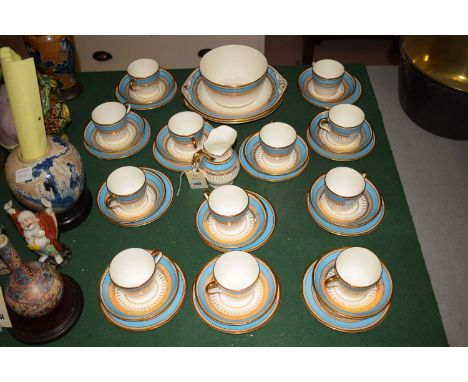 A Victorian blue and gilt tea service for twelve, comprising: sandwich plate, slop bowl No. 5994/9, cream jug, cups, saucers 