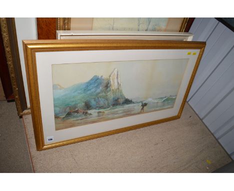 A watercolour, in the manner of Thomas Swift Hutton - fishermen on a beach carrying a load.