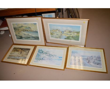 Four limited edition colour prints, after Thomas Swift Hutton - "Scarborough, 1912"; "Seaton Sluice, Northumberland"; etc.; a