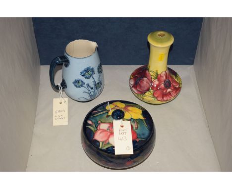 A Moorcroft 'Anemone' pattern lamp of squat angular baluster form with graduated yellow to green ground, height, 19cm, impres