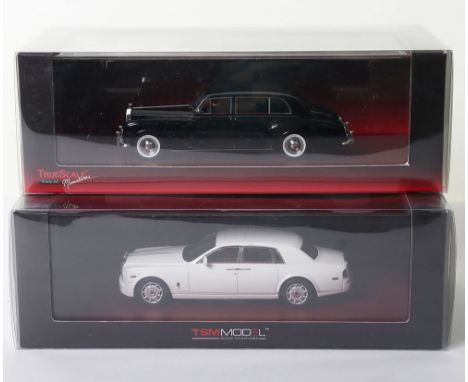 Two TSM Rolls Royce Phantom  Models, TSM114324 Rolls Royce Phantom 2009, white body and TSM104329 Rolls Royce Phantom VI Park