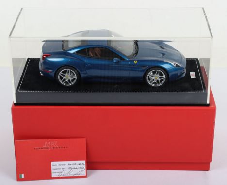 MR Collection Models of Italy Ferrari California T,1:18 Scale, blue Ribot resin body, in mint boxed pre owned condition, red 