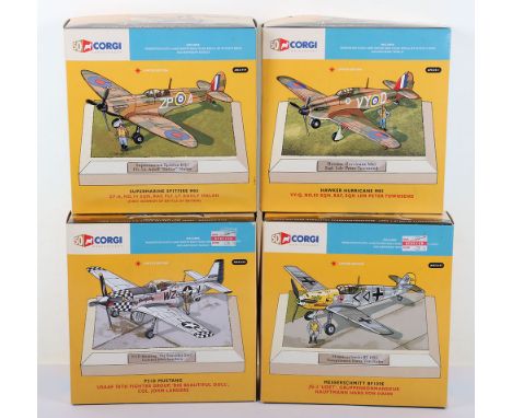 Four Corgi Aviation Archive 50th Anniversary of Corgi Aircraft, Four Corgi WW2 fighters commemorating50 years of Corgi models
