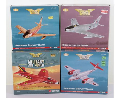 Four Corgi Aviation Archive, Aerobatic Display Jets, Hawker Hunter F6, Belgium ‘Red Devils’, AA32706. Gloster Meteor F8, Roya