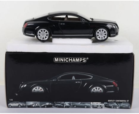 Minichamps Bentley Continental GT W12 2005, 1:18 Scale, black metallic diecast body, in near mint to mint pre owned condition