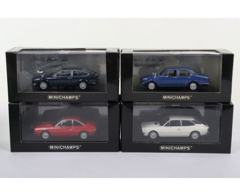 Four Boxed Minichamps 1:43 scale Models, 400 120200 Alfa Romeo Alfetta 1.8 1972 blue 1 of 4224 pcs, 400 120122 Alfa Romeo Alf