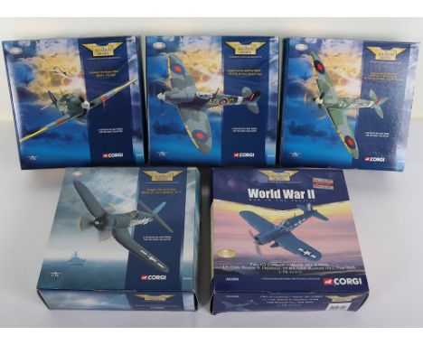 Five Corgi Aviation Archive Fighters of WW2, this lot includes the following models, all of which are 1/72 scale. F4U Corsair
