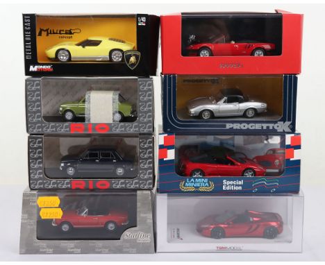 Eight Boxed 1:43 scale Models, Rio RI04564 Fiat 128 Rally 1971, Rio 4283 Fiat 128 1969 blue, TSM Model McLaren MP4-12C Spider