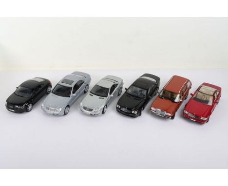 Six German Unboxed 1:18 scale Model Cars, Maisto Mercedes Benz S-Class 500, Revell Audi TT 1988, Maisto Mercedes Benz SL 55 A