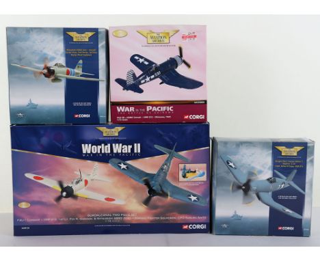 Four Corgi Aviation Archive Aircraft, Corsair’s & Zero’s, including the ‘War in Pacific’ collection’s ‘Guadalcanal Two Piece 