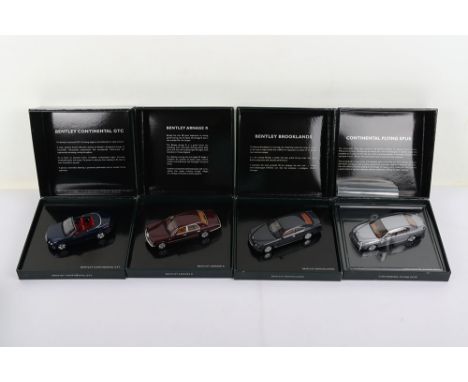 Four Minichamps Bentley Models, BL471 Bentley Continental GTC dark sapphire,BL329 Arnage R sunset, BL543 Bentley Brooklands T