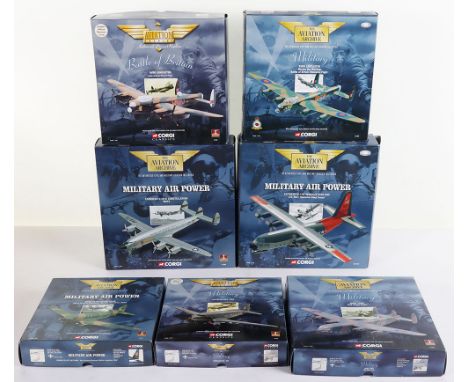 Seven Corgi Aviation Archive Military Aircraft Models, all 1/144th in scale. Douglas EC-47P Skytrain, USAF, 47112. Lockheed C