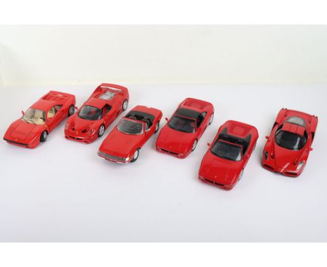 Six Unboxed Ferrari 1:18 scale Models, Burago Ferrari GTO 1984, Ferrari F50, Solido Ferrari 365 GTS, U.T. Models Ferrari F355