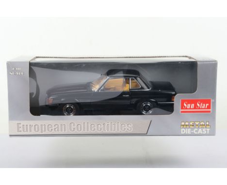 Sun Star Mercedes Benz 350 SL Hard Top Coupe, black diecast body, 1:18 scale, ref no 4596, in near mint pre owned condition, 