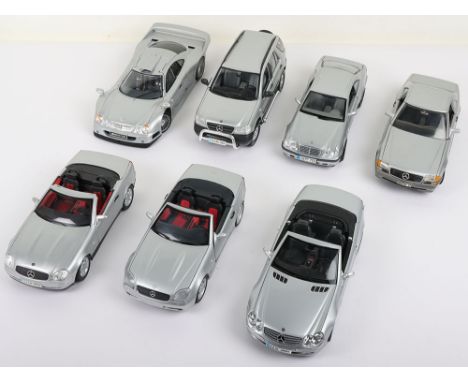 Seven Unboxed Mercedes Benz 1:18 scale Models, U.T. Models Mercedes Benz SLK AMG, Maisto Mercedes Benz SLK 230, Maisto Merced