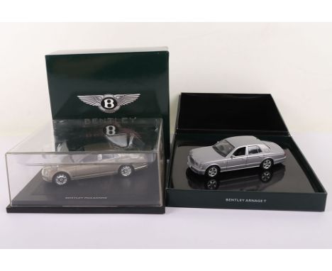 Two Minichamps Bentley Models, BL825 Bentley Mulsanne 2010 light gazelle and BL325 Bentley Arnage T Silver tempest, rhd, mode